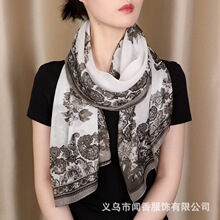 复古民族风雪纺丝巾异国风情优雅气质长巾妈妈中老年佩戴护颈围巾