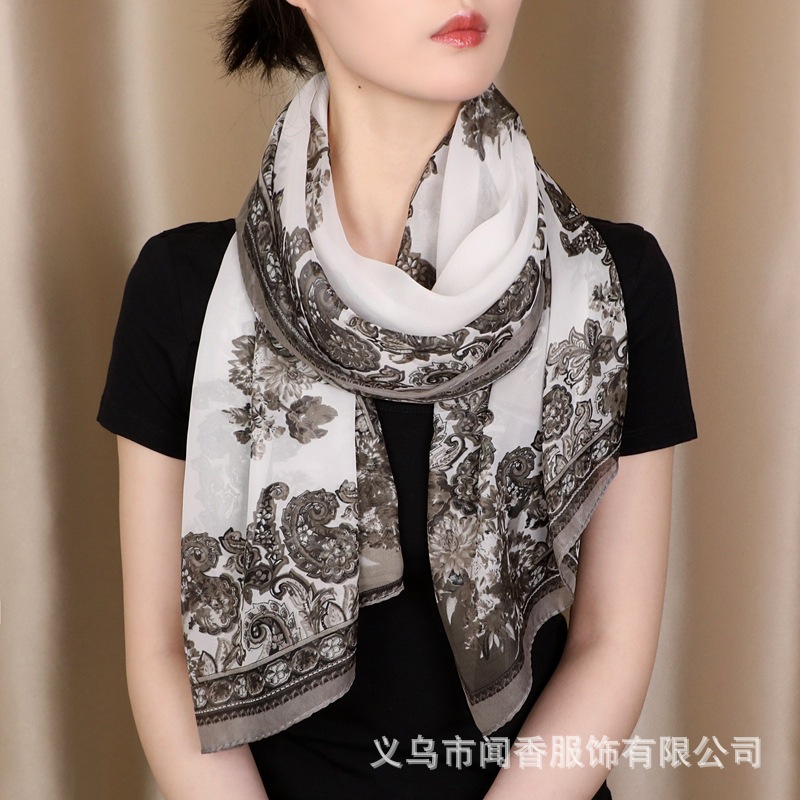 Retro ethnic shiffon elegant scarf for elderly