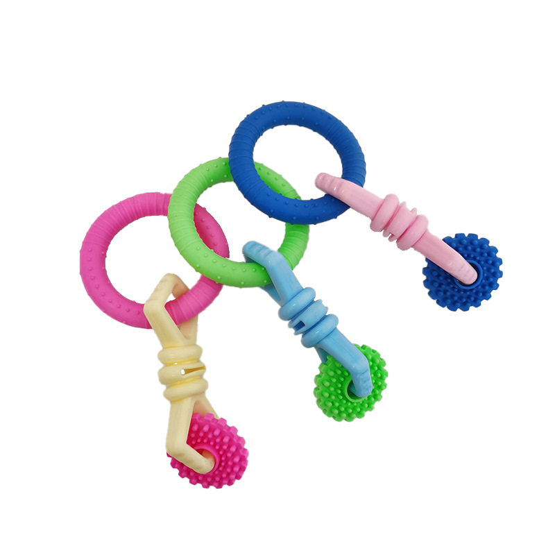 Nuevo juguete para mascotas TPR engranaje de anillo de hueso de tres cadenas perro juguete de dientes molares resistentes a mordeduras limpieza entrenamiento interactivo