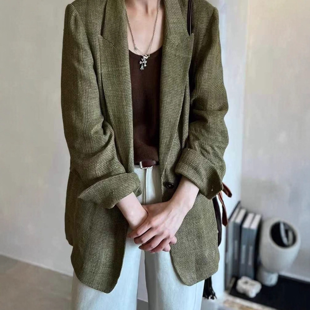 New Chinese Style Autumn Super Nice Unique Beautiful Small Suit Jacket Women's High-End Elegant Normcore Green Right Shoulder Suit