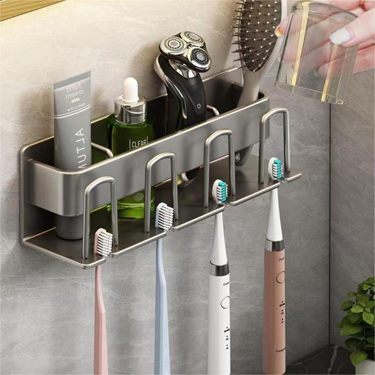Electric toothbrush rack bathroom wall-mounted household mouthwash cup rack punch-free tooth cup toothbrush storage set