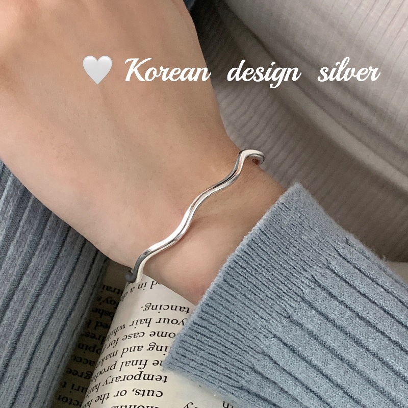 韓國ins博主同款銀飾品 S925純銀重工波浪手鐲 小眾設計感手環女