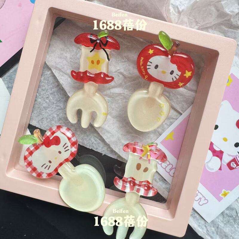 漫画リンゴkittyスプーンフォークヘアクリップ甘い少女心砕け髪カモ口クリップ前髪クリップかわいい髪飾り|undefined