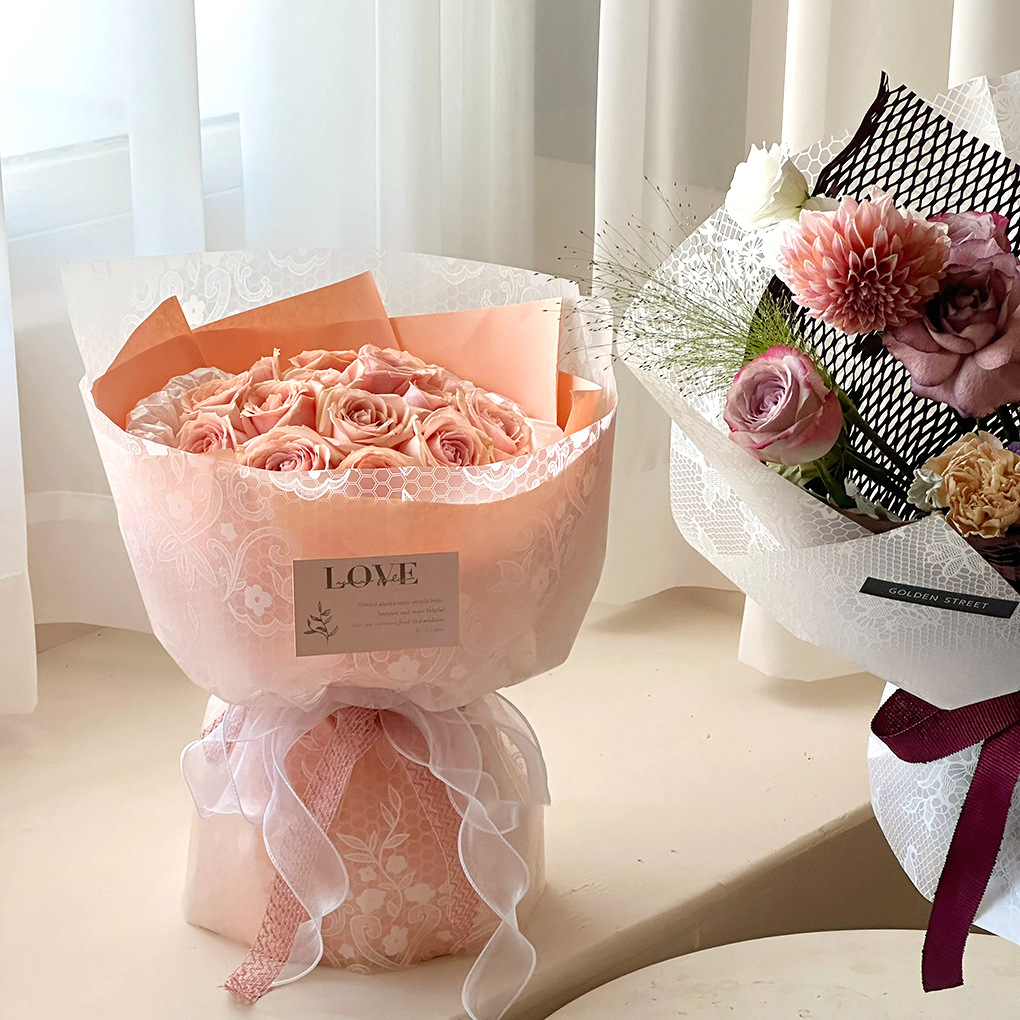 Li Zhi Ran encaje sueños nieveopp papel impermeable niebla cara ramo de flores papel de envoltura de flores transparentes papel de envoltura de flores