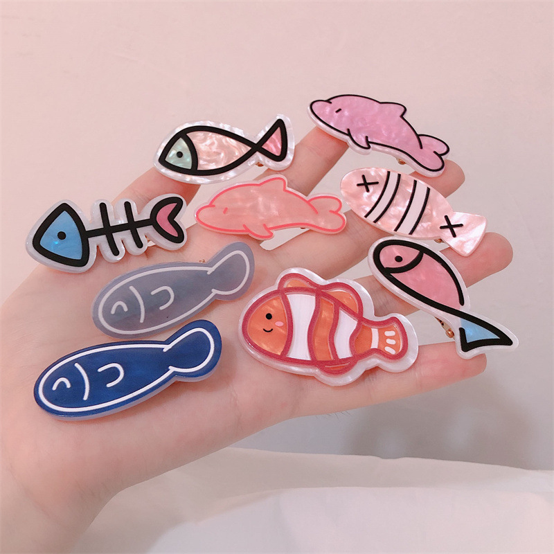 卡通小魚髮夾少女心童趣亞克力劉海夾可愛碎髮夾子側邊夾頭飾髮飾