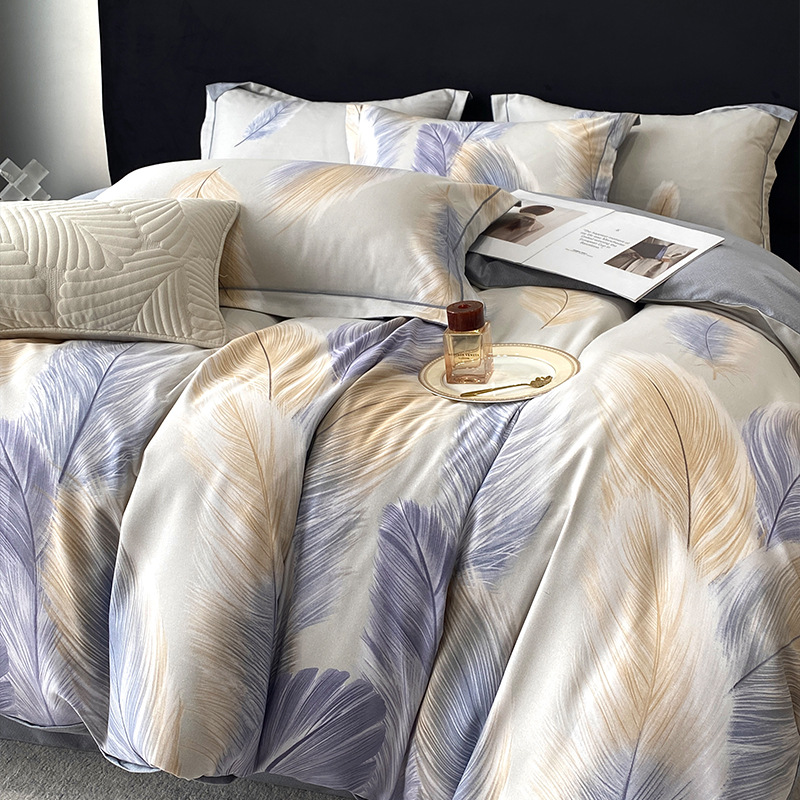 Nuevo juego de cuatro piezas de lana gruesa y cepillada, ropa de cama de edredón de impresión de lujo ligero para el hogar, ropa de cama de otoño e invierno al por mayor