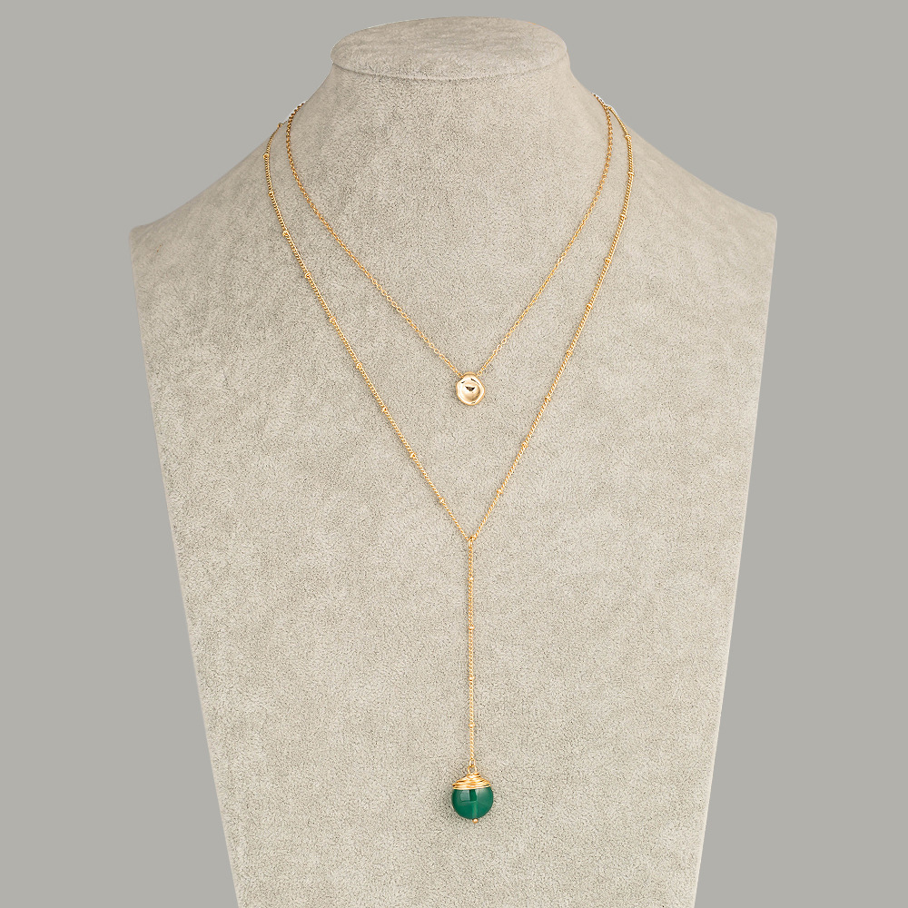 European and American fashion personality design golden pea pendant multilayer necklacepicture2