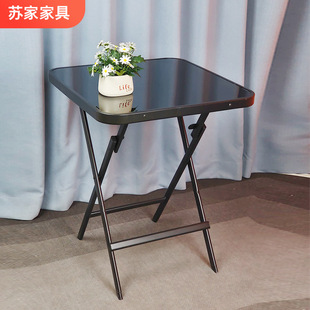 Tempered Glass Folding Table Small Apartment Home Dining Table Simple Balcony Round Table Portable Removable Square Table