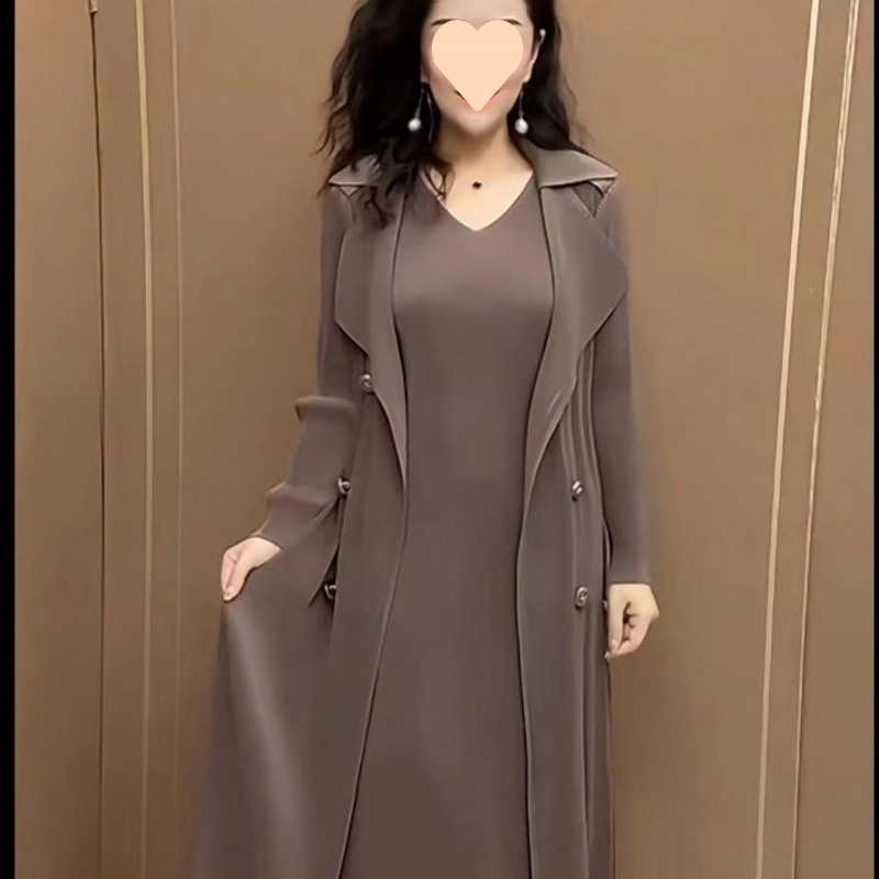 假两件西装领连衣裙女春秋新款大码高腰百搭收腰显瘦弹力字裙子|undefined