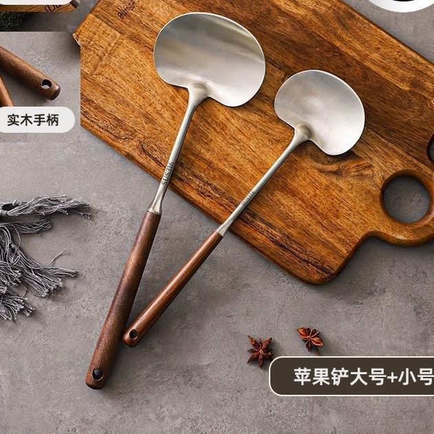 316不锈钢锅铲胡桃木长柄蘑菇铲炒菜厨房炒勺汤勺家用铲子加厚|undefined