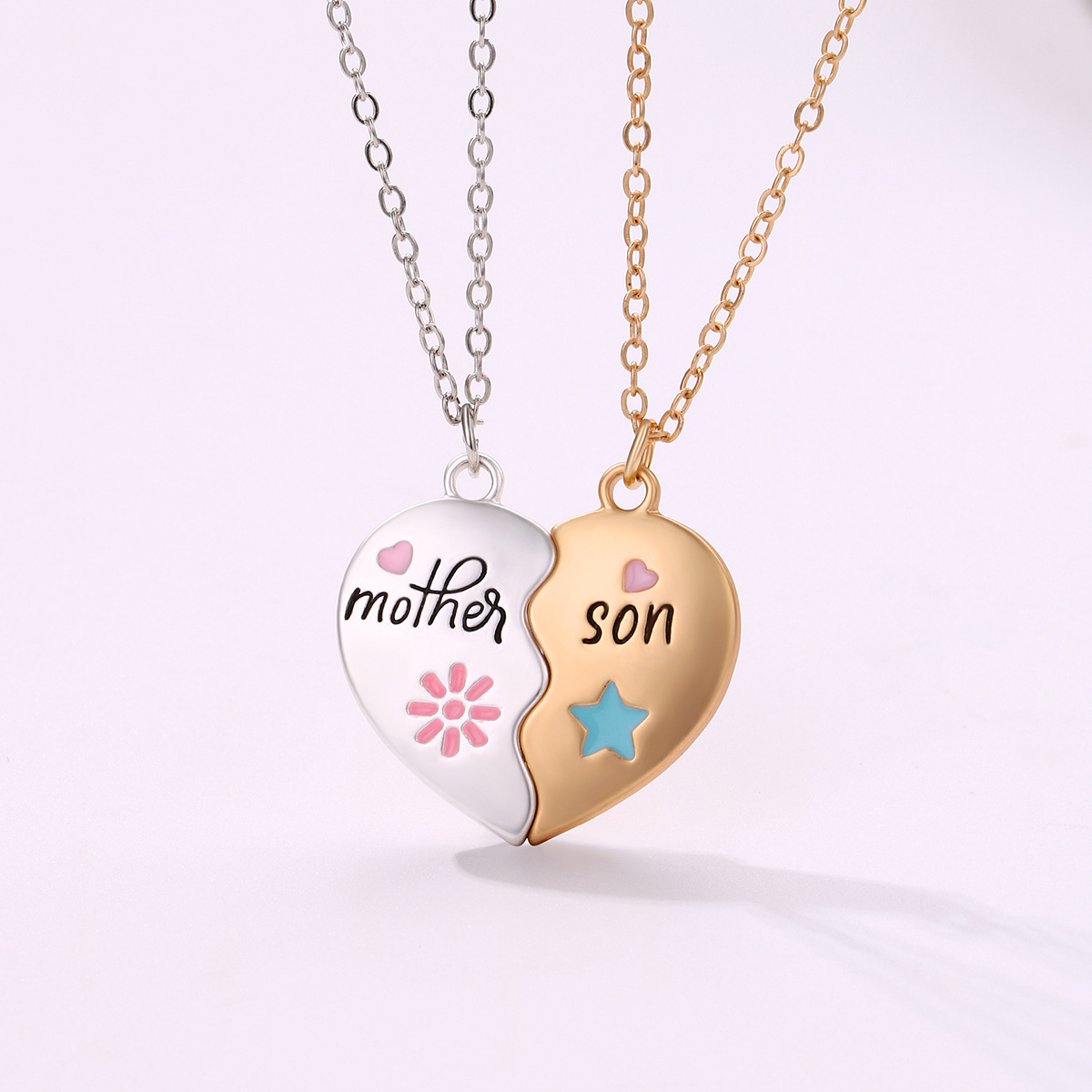 Ig Style Heart Shape Alloy Enamel Plating Mother's Day Mother&son Pendant Necklace display picture 1