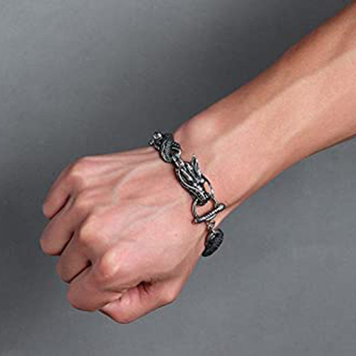 Long Rui: New Cross-Border European & American Style Fashionable Antique Silver Dragon Bite Tail Bracelet with Dragon Scale Design – Men's Jewelry Wholesale
