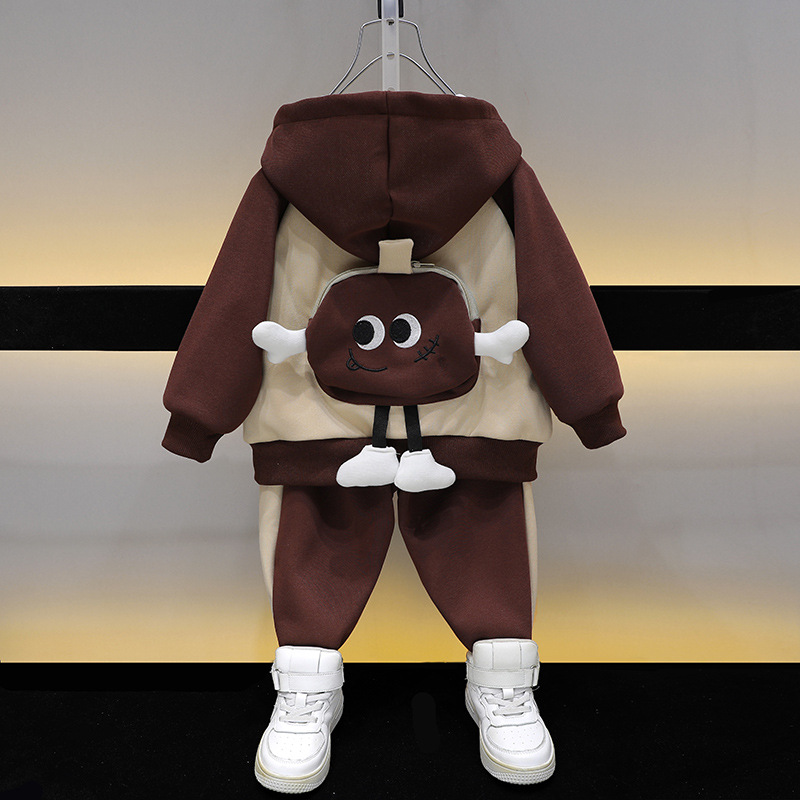 6379 Traje de niño 2025 otoño nuevo bebé de dos piezas de dibujos animados para niños pequeños y medianos con capucha ropa deportiva para niños