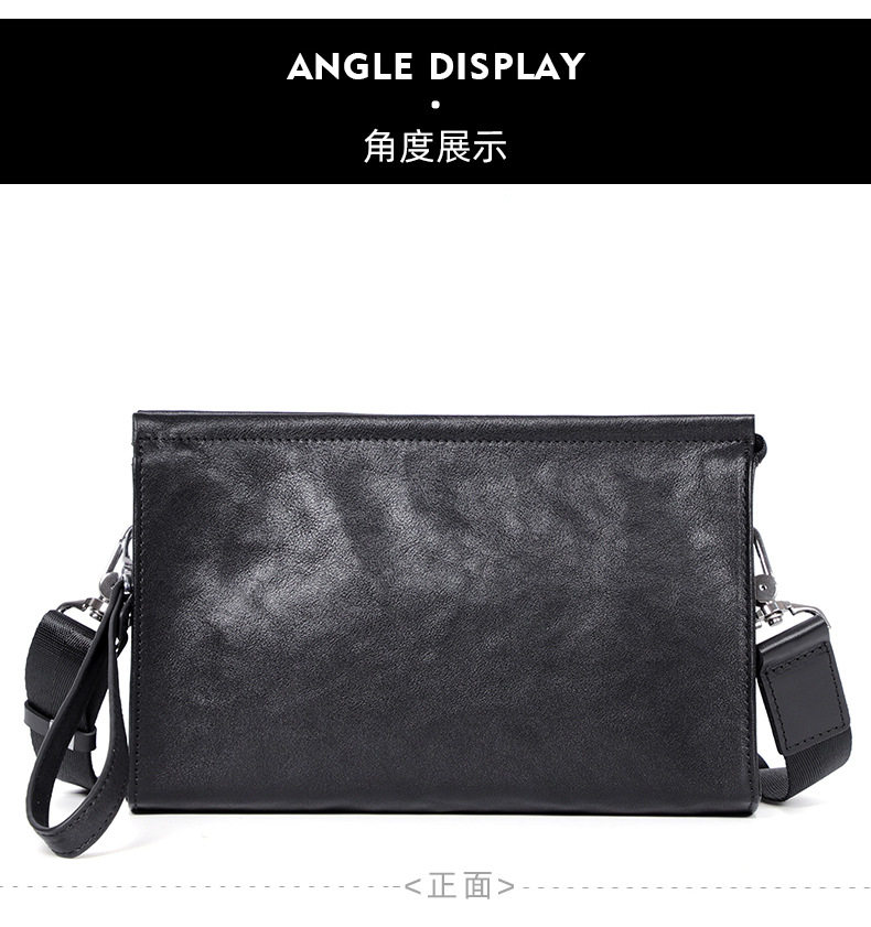 Túi đeo chéo nam đa năng da bò thật 29×11×17 cm, túi đeo vai kiêm túi cầm tay phong bì — Màu đen chi tiết 12