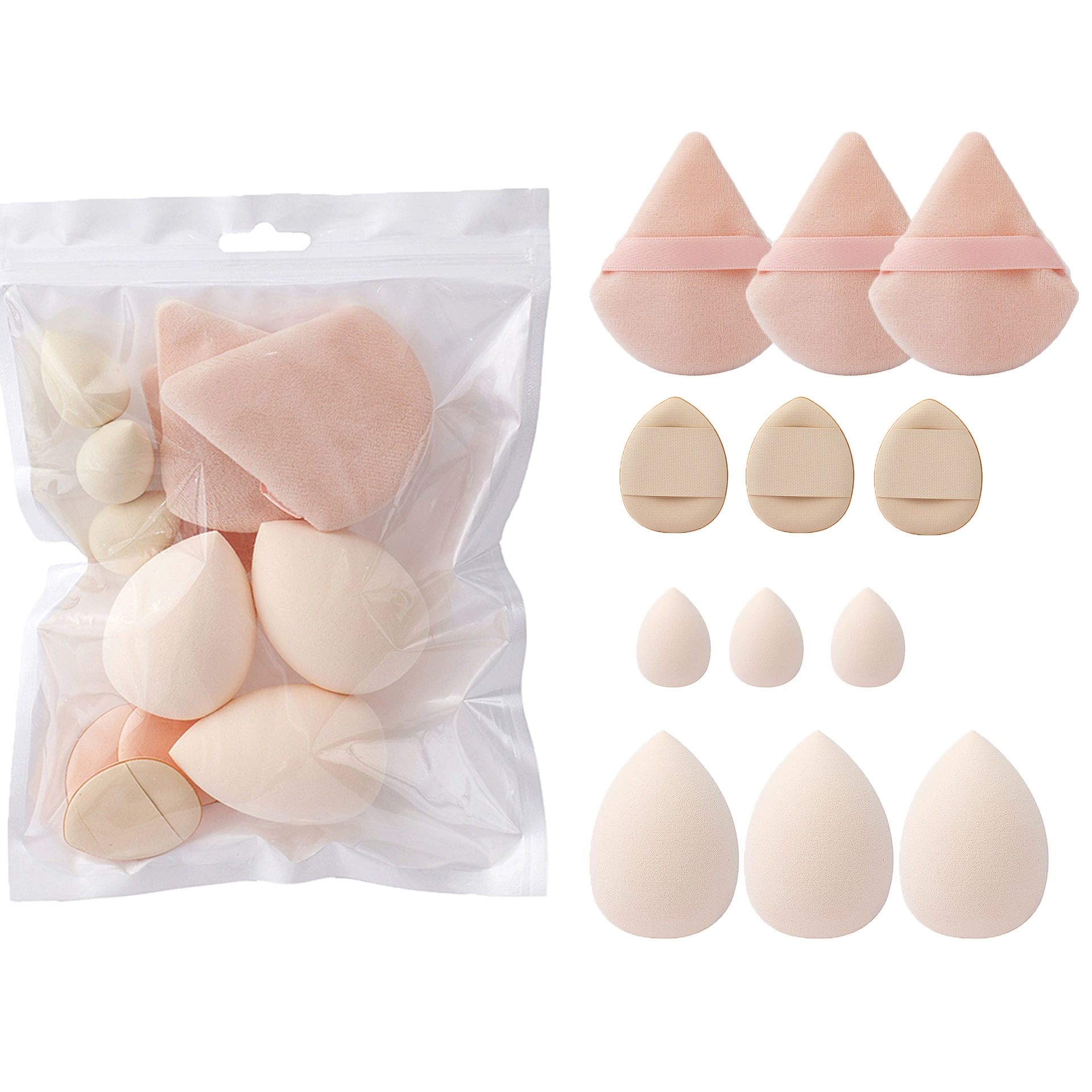 Набор спонжей для макияжа, 12 шт. мягкие спонжи для макияжа, assorted цвета с прозрачной сумочкой (2–3 формы)