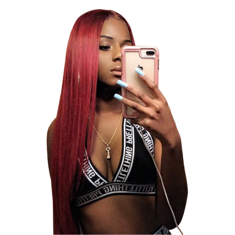 Nueva recomendar peluca Mujer Africana Comercio exterior pelo largo y Lacio vino rojo fibra química Pelo Largo AliExpress suministro fábrica pelo lacio