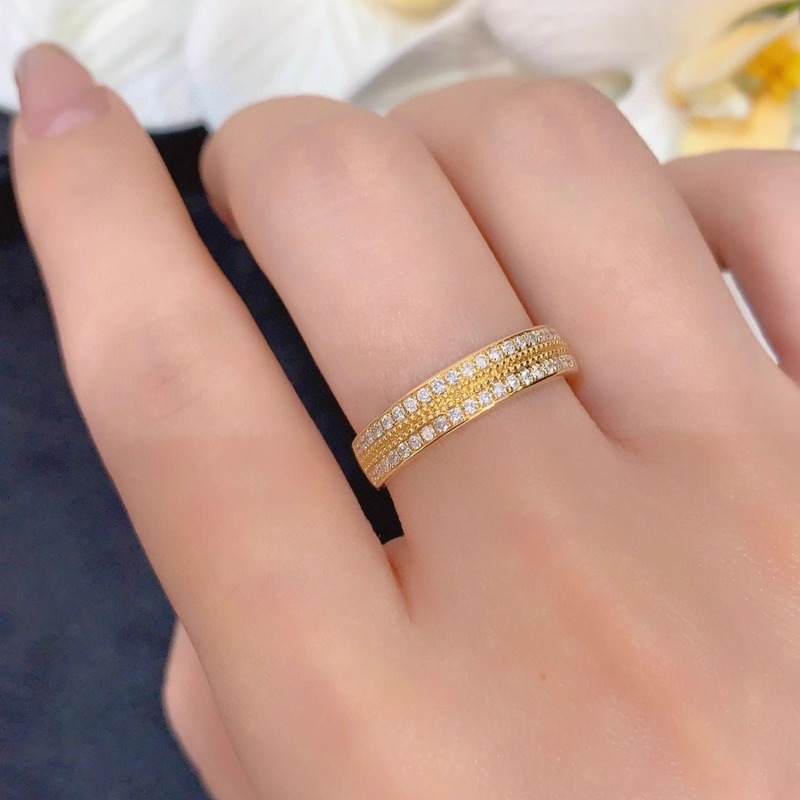 S925純銀指輪婦人ins風メッキ18k金モザイク丸ドリルリングファッション洗練された軽贅沢通勤百合|undefined