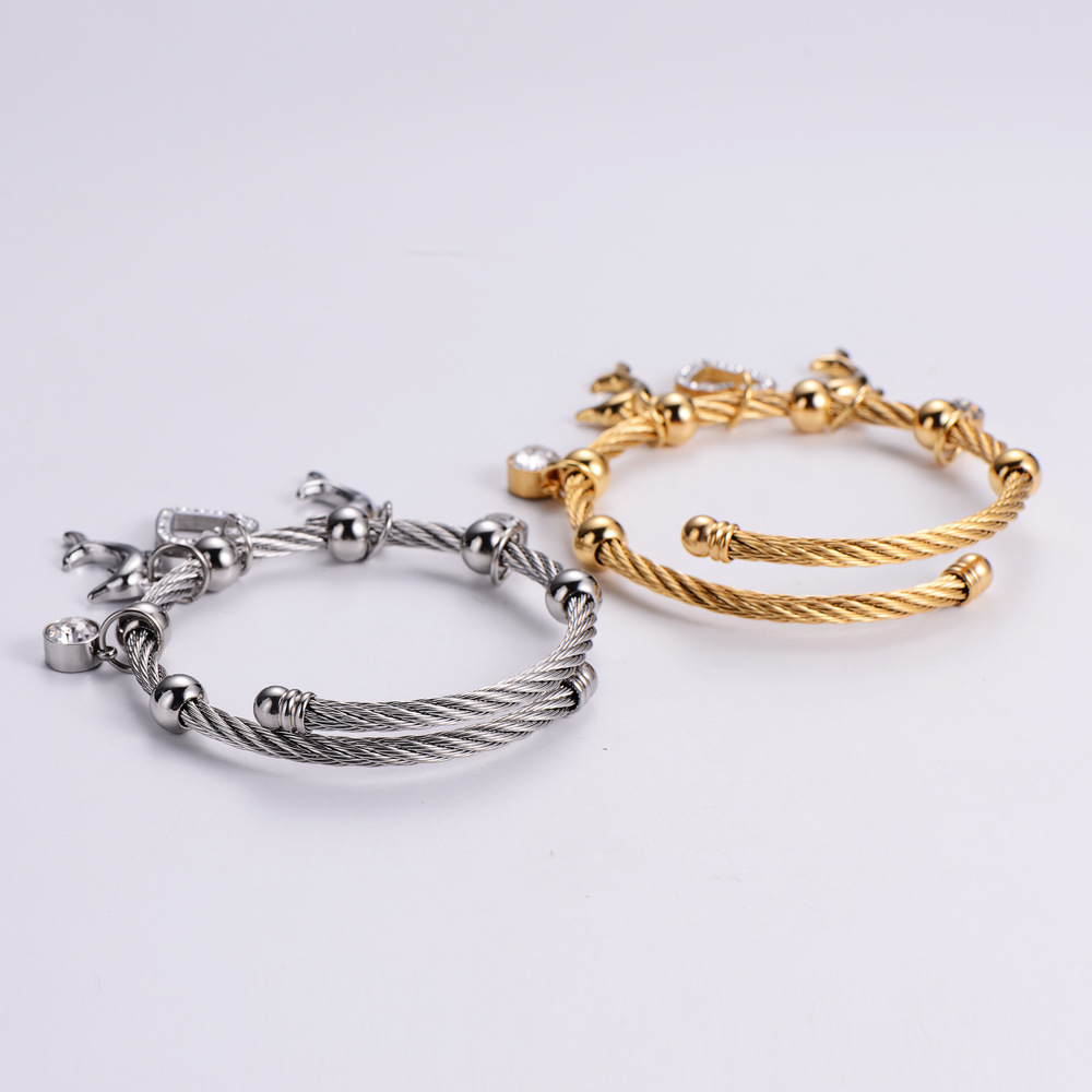 Romantic Heart Shape Titanium Steel Bangle Plating Rhinestone Stainless Steel Bracelets
