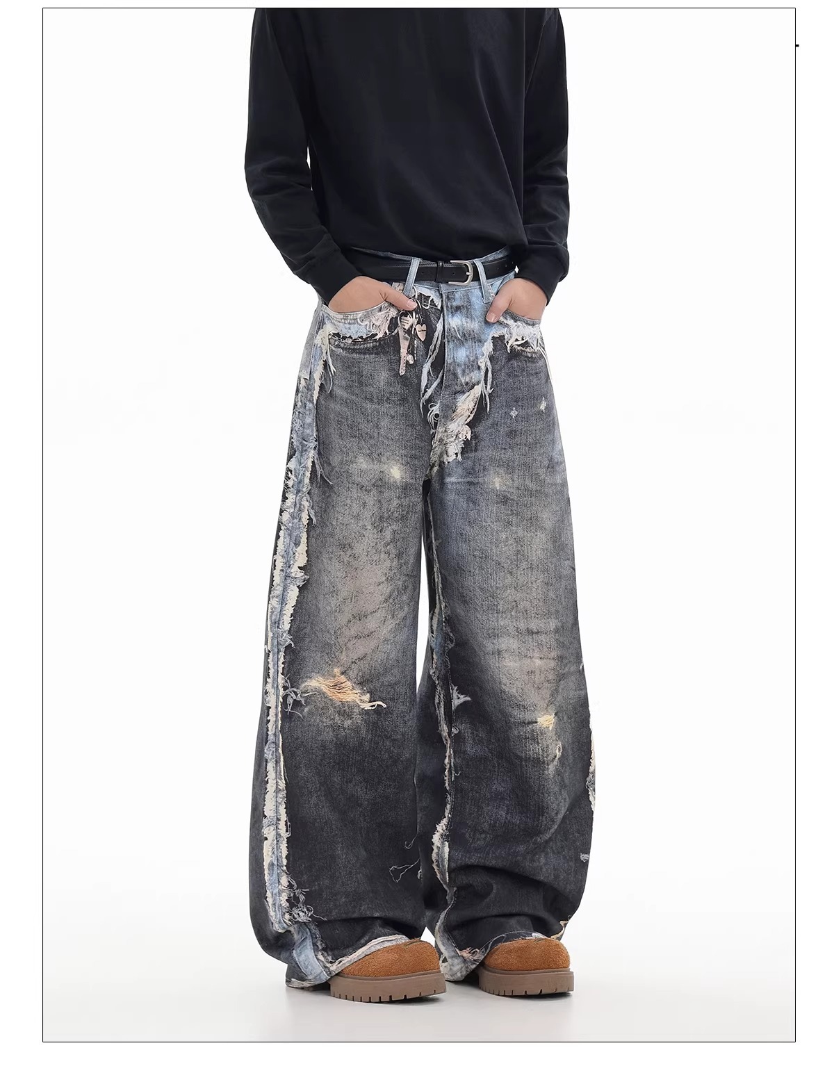 Unisex Distressed Denim Jeans 3D Printed Japanese Streetwear Style Long Pants for Men And Women_mkmklike.com