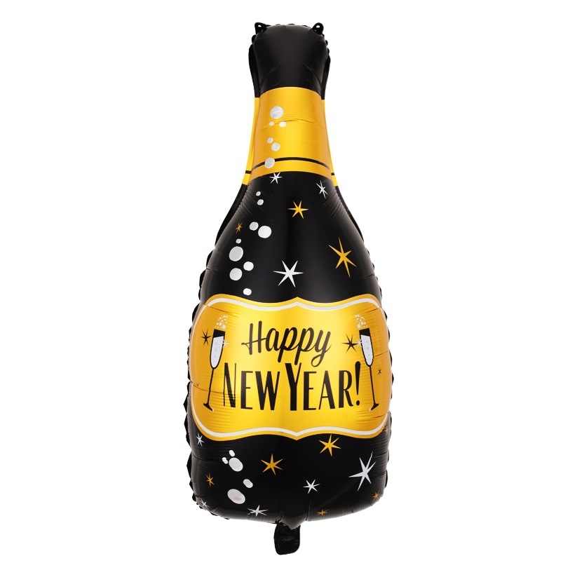 18 pulgadas happynewyear globo de aluminio redondo Feliz Año Nuevo botella de vino Marco de Fotos decoración del partido globo
