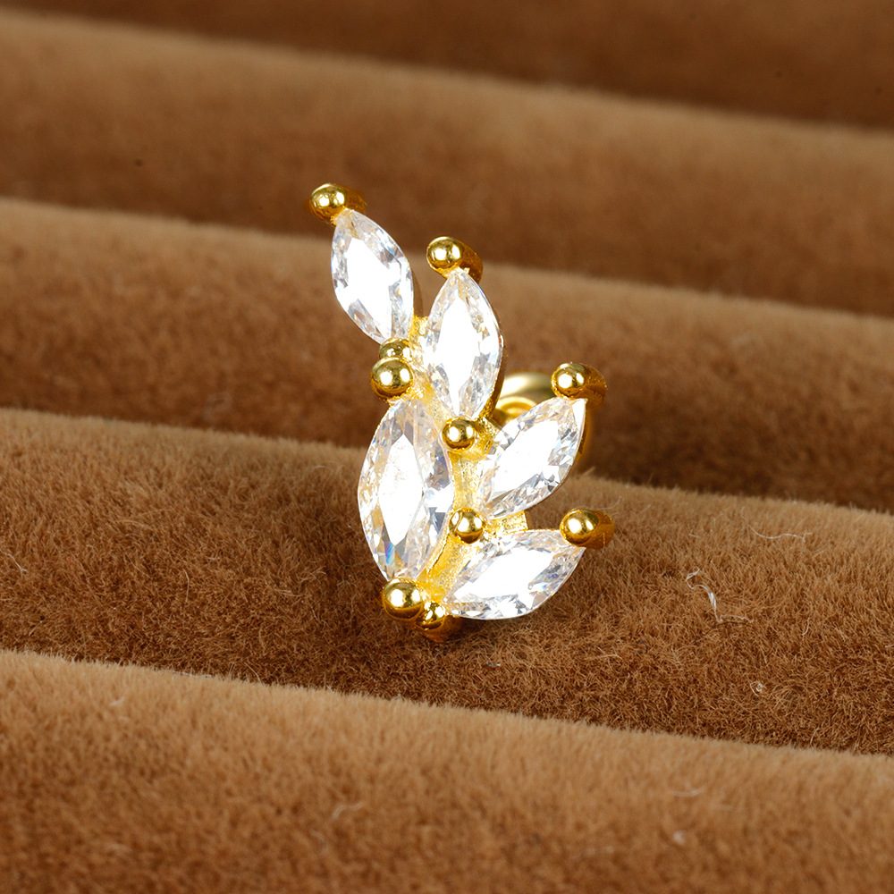 1 Piece Ig Style Shiny Leaves Plating Inlay Stainless Steel Zircon Ear Studs display picture 5