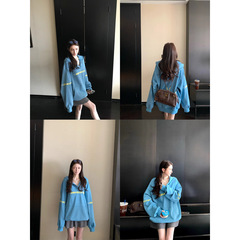 染撞色套头卫衣外套女
