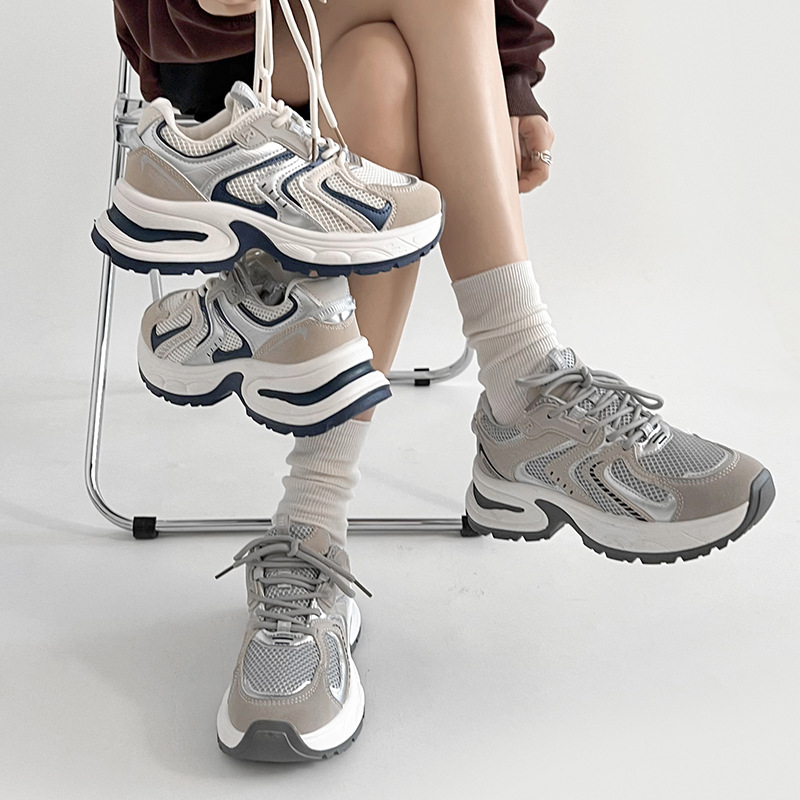 Casual Thick-Soled Foot-Showing Small Thick-Soled Dad Shoes for Women 2025 New Spring Retro Lightweight Sports Shoes