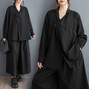 Real Shot Yamamoto Diablo Style Small New Chinese Style Button Black Shirt Jacket Loose Long Sleeve Top for Women