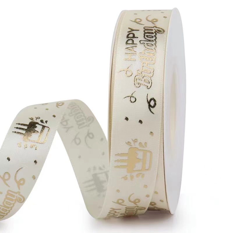 Cinta de 2 cm con estampado 3D de feliz cumpleaños en lámina dorada, en stock, para decoración de pasteles, accesorios de embalaje al por mayor