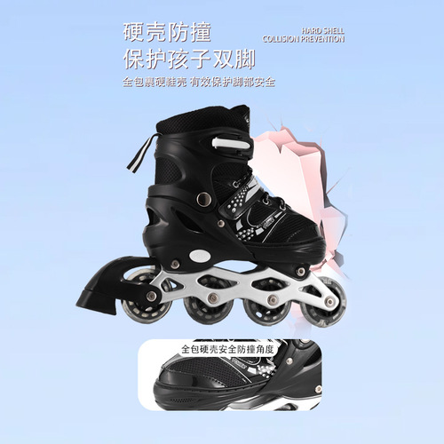 Beginner Cross-Border Adjustable Wheeled Skates for Boys and Girls, PVC Single-Row Adult Inline Skates