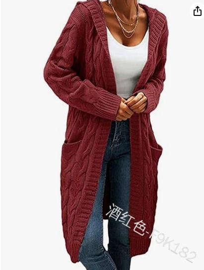 国境を越えた対外貿易欧米2023アマゾンの純色の帽子と花のニットの中の長い女性のカーディガンのコート|undefined
