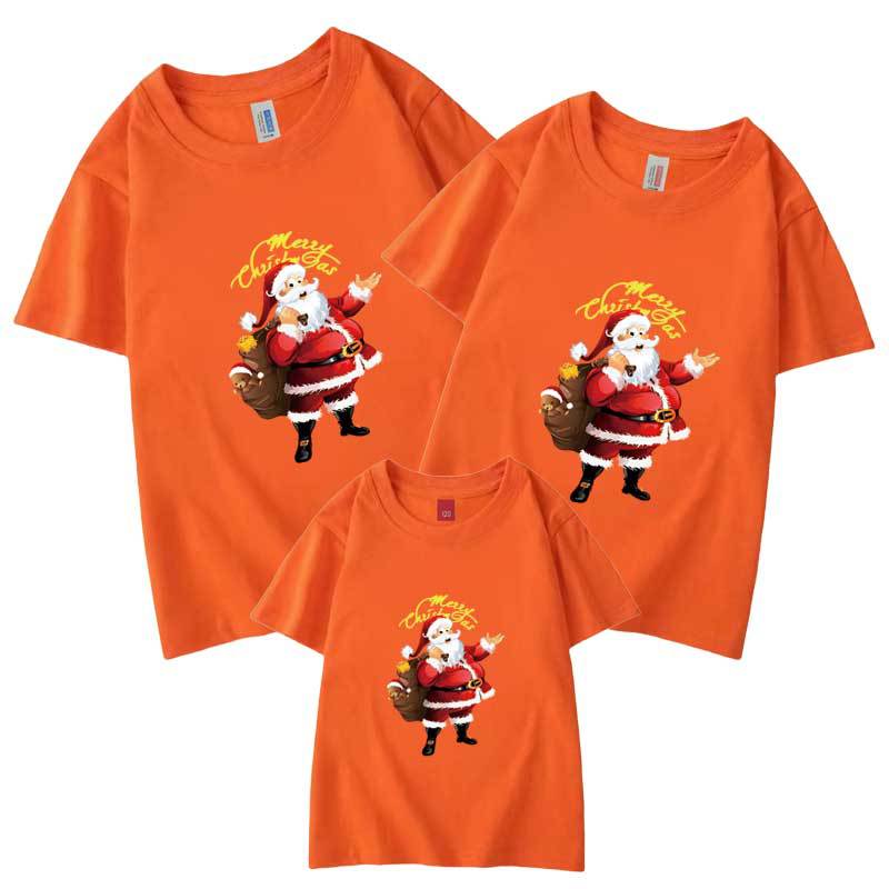 Nuevo año Navidad rojo padre-hijo ropa 2024 nueva familia de dibujos animados gordo anciano tres o cuatro Camiseta de manga corta Madre y Niña