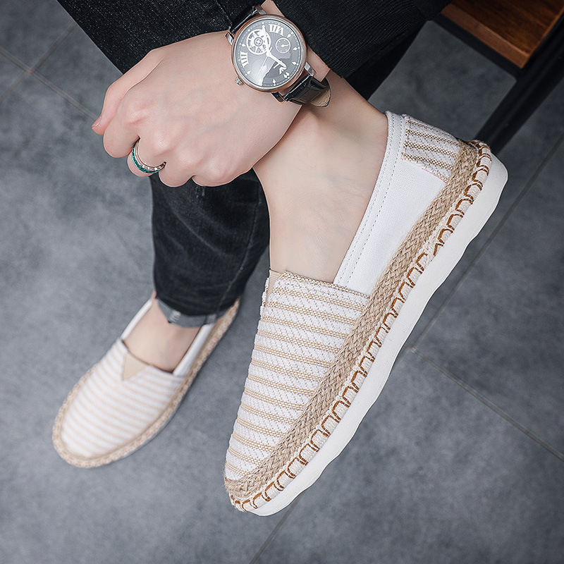Zapatos Casuales de Tela a Rayas para Hombre, Estilo Pescador, Primavera/Verano 2025, Estilo Pekinés Antiguo