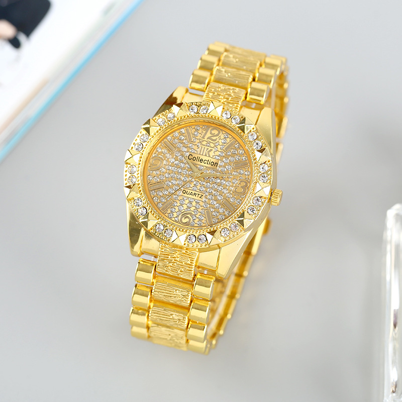 2025 Foreign Trade Hot-Selling New Men's Watch Gold Steel Band Elegant Men's Watch Business Casual Rhinestone Watch for Women