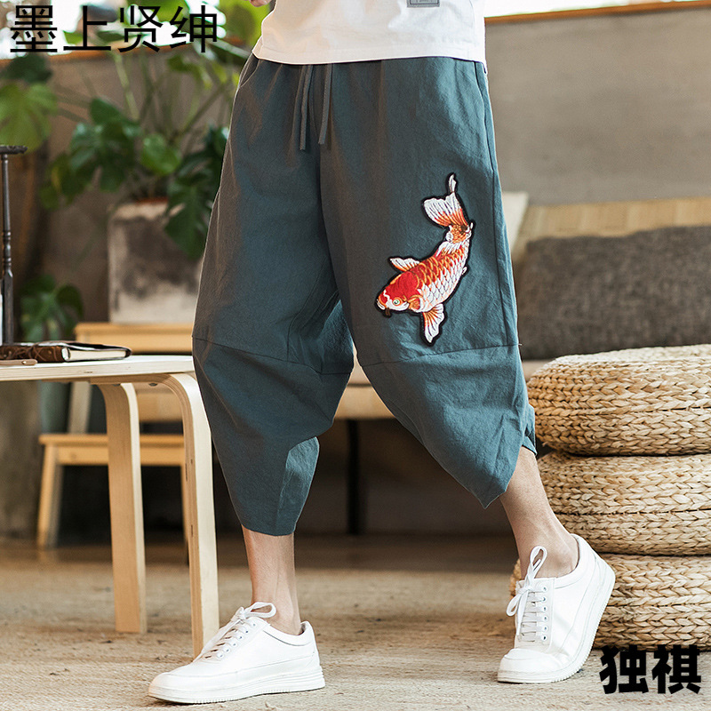 Pantalones harem de entrepierna grande pantalones recortados para hombre pantalones ukiyo-e para hombre calzones nepaleses pantalones holgados casuales de 7 puntos pantalones cortos de moda para hombre