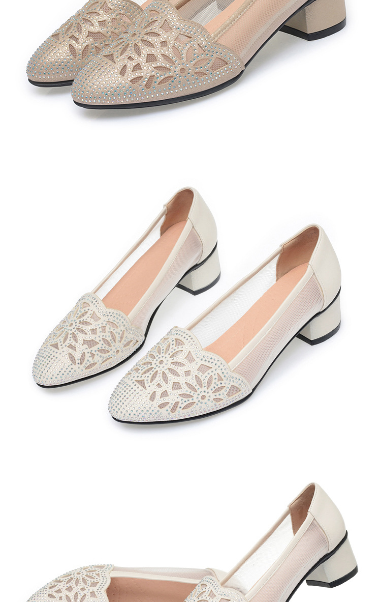 Sandal nữ da thật đế mềm lưới rỗng gót giữa dày mũi nhọn — màu be chi tiết 15