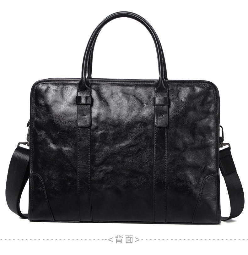 Túi xách tay nam da bò lớp đầu 38×8×28 cm, túi công sở đựng laptop 14 inch, đeo chéo tiện lợi — Màu Đen thuộc da bình thường bên trong màu đen, Màu đen cây cao, Lớp lót nỉ flannel cao cấp cầm tay màu đen chi tiết 29