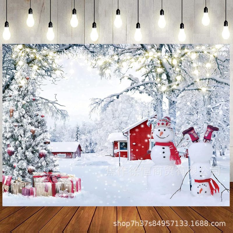 Amazon temu ホット販売雪だるま雪景色クリスマス背景布バナークリスマスパーティーの装飾小道具旗布|undefined