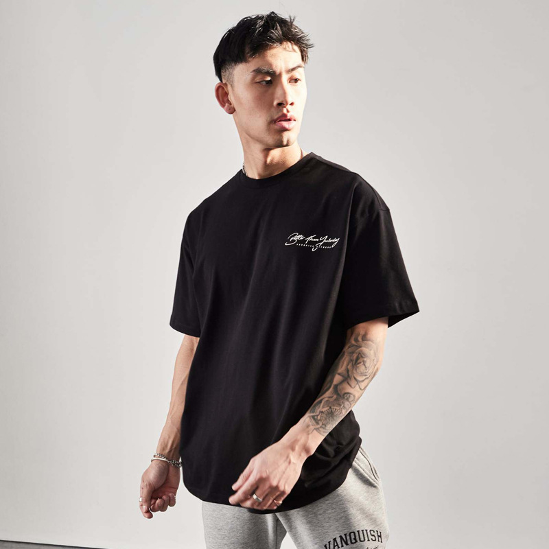 Pánské tričko VANQUISH oversized, čistě bavlněné tričko s kulatým výstřihem a krátkým rukávem, běžecké, tréninkové, ležérní_voghion.com