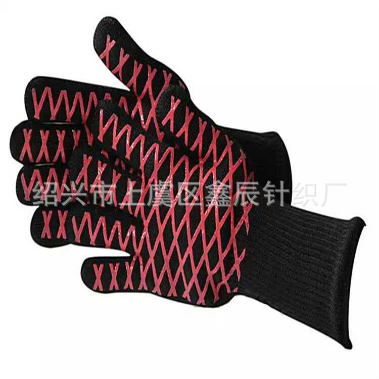 Bbq500 grados aramida resistente a altas temperaturas guantes ignífugos horno microondas aislamiento térmico hornear silicona barbacoa guantes