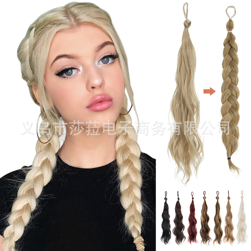 Cross-border explosion wig braid color braided hair artifact highlighting hair bundle dopamine side ponytail increase