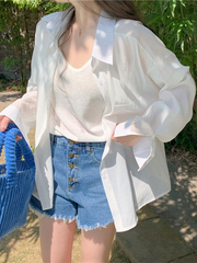 女性用フレンチアイスシルク日焼け止めシャツ、夏用薄手の小さな白いテンセルシャツ、カーディガン、ジャケットトップ