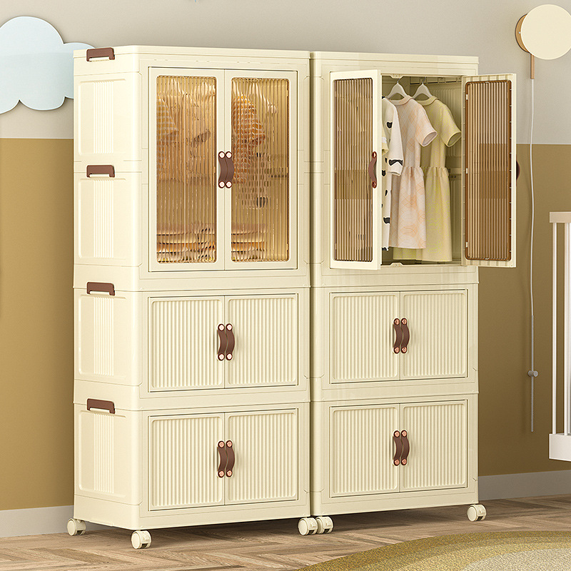 Folding storage cabinet multi-layer household storage cabinet plastic installation-free snack cabinet children's wardrobe toy storage cabinet