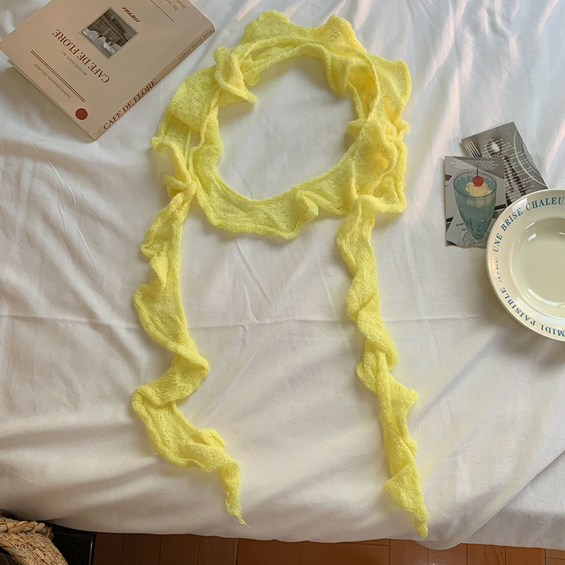厂家直销~复古褶皱不规则针织细长围巾y2k少女装饰窄细马海毛围脖|undefined