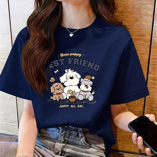 女装短袖纯棉新款夏季小熊印花宽松百搭上衣t恤韩系显瘦宽松休闲