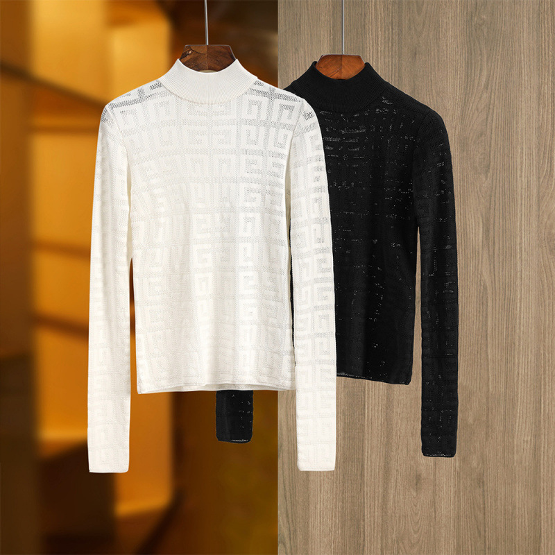 2024 Spring New Elegant Commuting Pullover Black Long-Sleeve European and American Style Knit Sweater with Semi-High Collar Slim Fit Top 2024 Spring New Elegant Commuting Pullover Black Long-Sleeve European and American Style Knit Sweater with Semi-High Collar Slim Fit Top