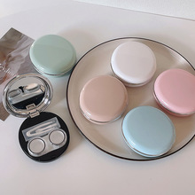 美瞳盒电镀内盒独立配件纯色隐形眼镜伴侣盒圆形胶圈防漏护理盒