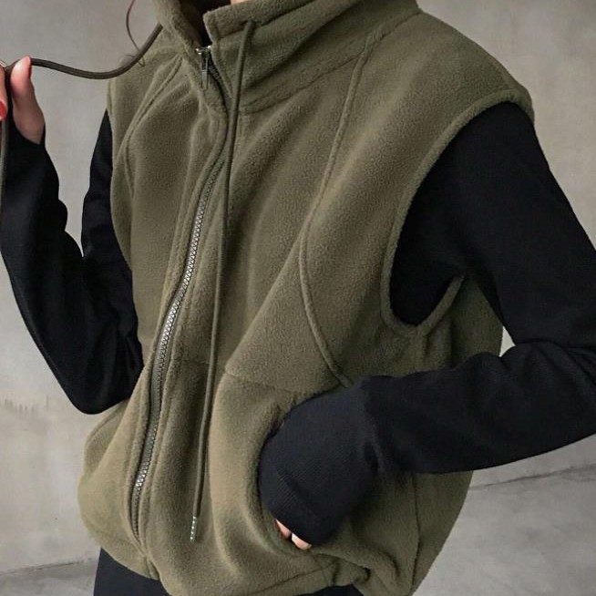 Europa y los Estados Unidos transfronterizos mujeres de color sólido con cremallera de cuello redondo, chaqueta sin mangas, otoño / invierno image 6