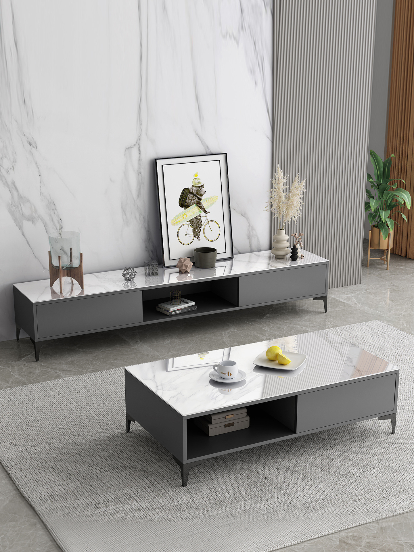 Tv Cabinet Living Room 2025 New Model Floor-Standing Home Storage Cabinet Integrated Small Apartment Tv Cabinet Coffee Table