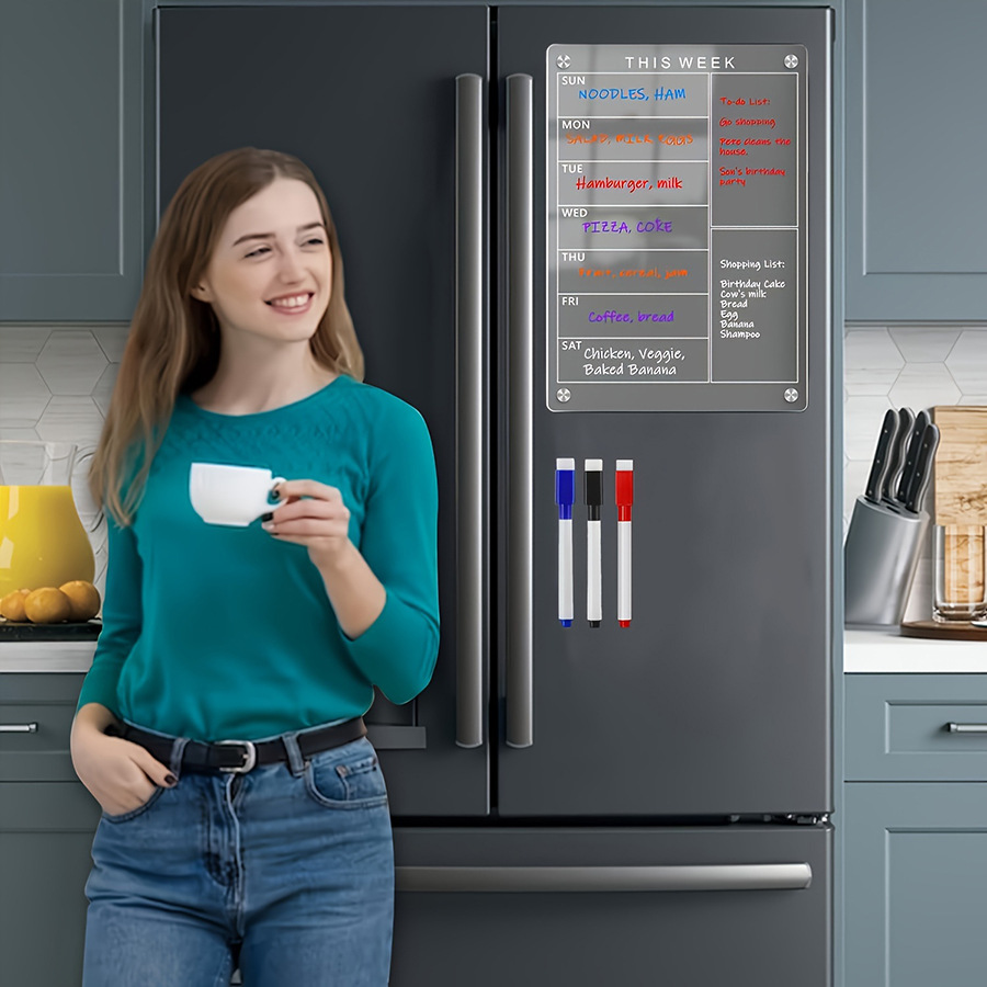 Juego transfronterizo de placa de limpieza magnética de acrílico Dzhzal para refrigerador 3 bolígrafos borrables